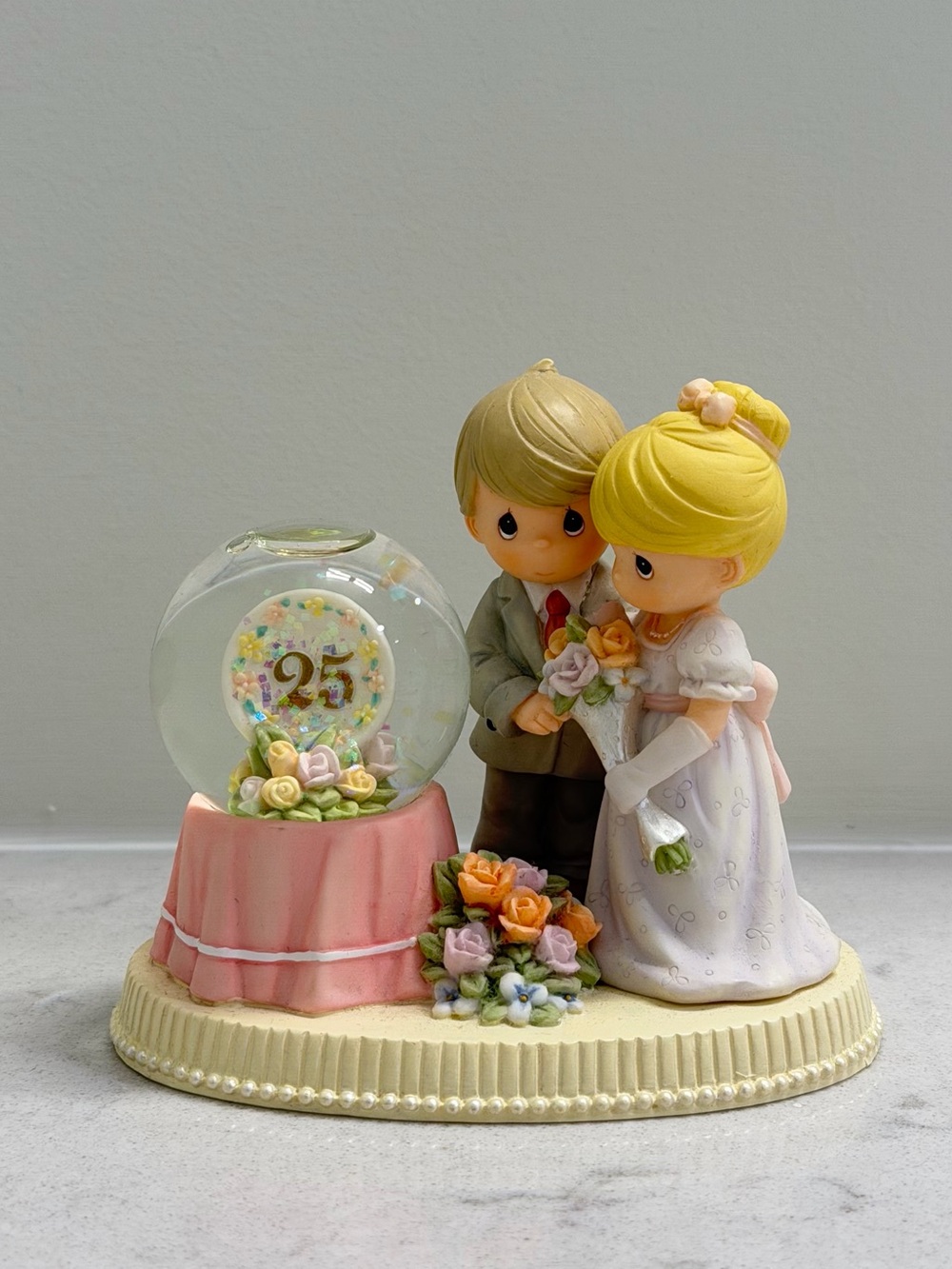 Precious Moments 25th Wedding Anniversary Waterball Porcelain Figure Collectible